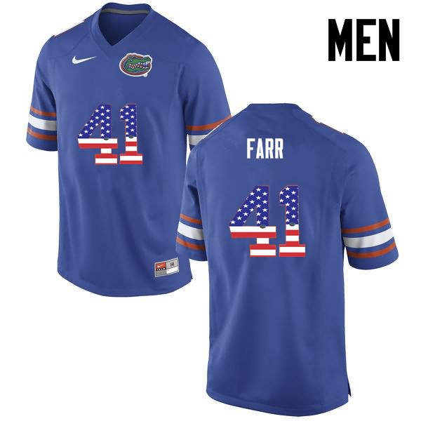 Men's NCAA Florida Gators Ryan Farr #41 Stitched Authentic USA Flag Fashion Nike Blue College Football Jersey HFF4365ZV